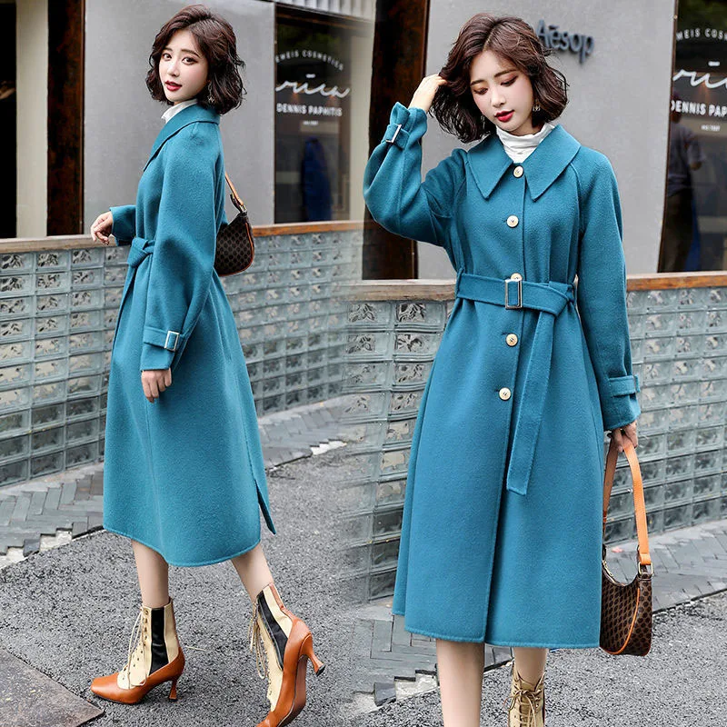 

Autumn Winter Woolen Coat Women Mid-length Korean Temperament Warm Casual Overcoat Female Single-breasted Wool Outerwear R735