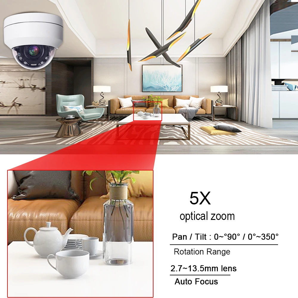 Беспроводная камера видеонаблюдения 2 МП 5 Wi Fi IP 1080P металлическая купольная PTZ