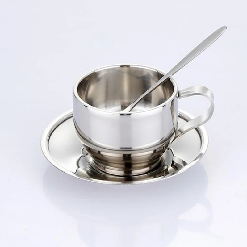 Кофейная чашка из нержавеющей стали 3 комплекта с блюдом кофейная ложка сладкий