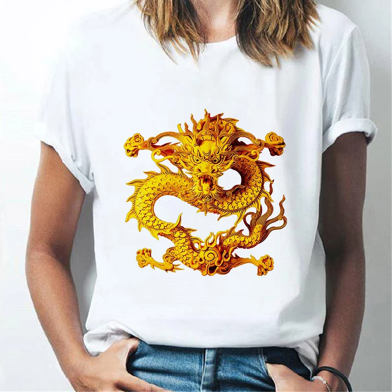 

Chinese dragon aesthetic graphic print street trend women's T-shirt Harajuku couple fashion loose short sleeves Unisex clothing