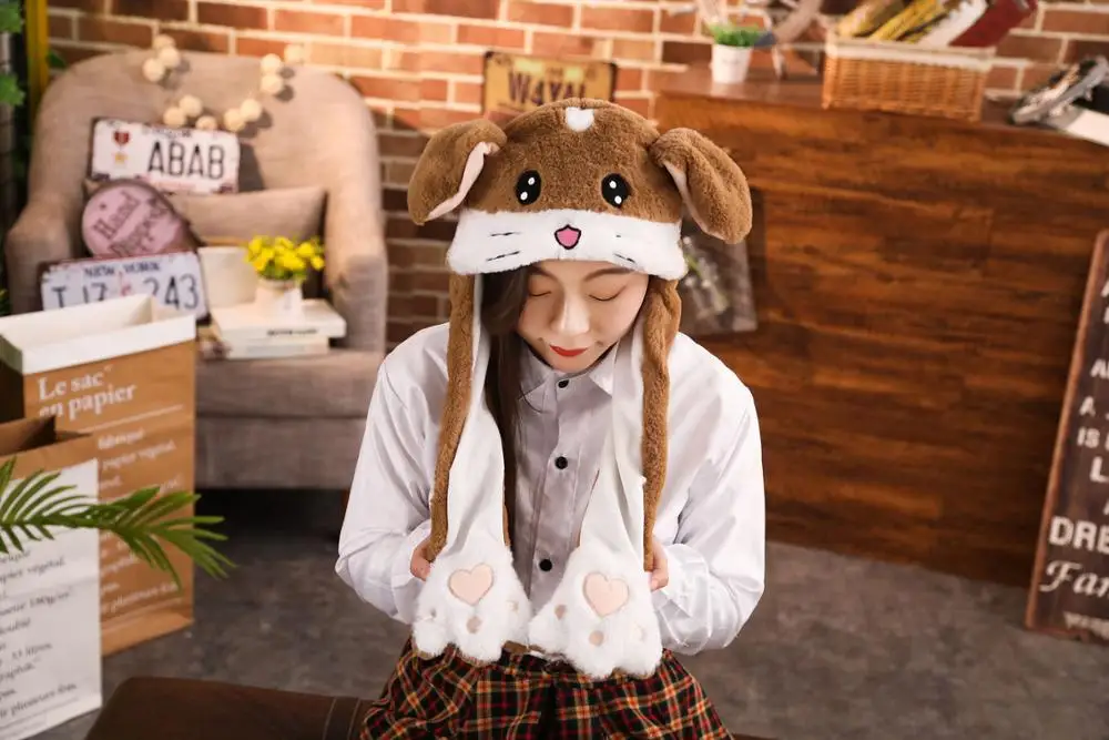 brown hamster 2 Новая Привлекательная плюшевая шапка с подвижными ушками, забавная игрушка для игр с ушками, кролик, собака, свинья, Подарочная игрушка для детей, девочек - Цвет: brown hamster 2