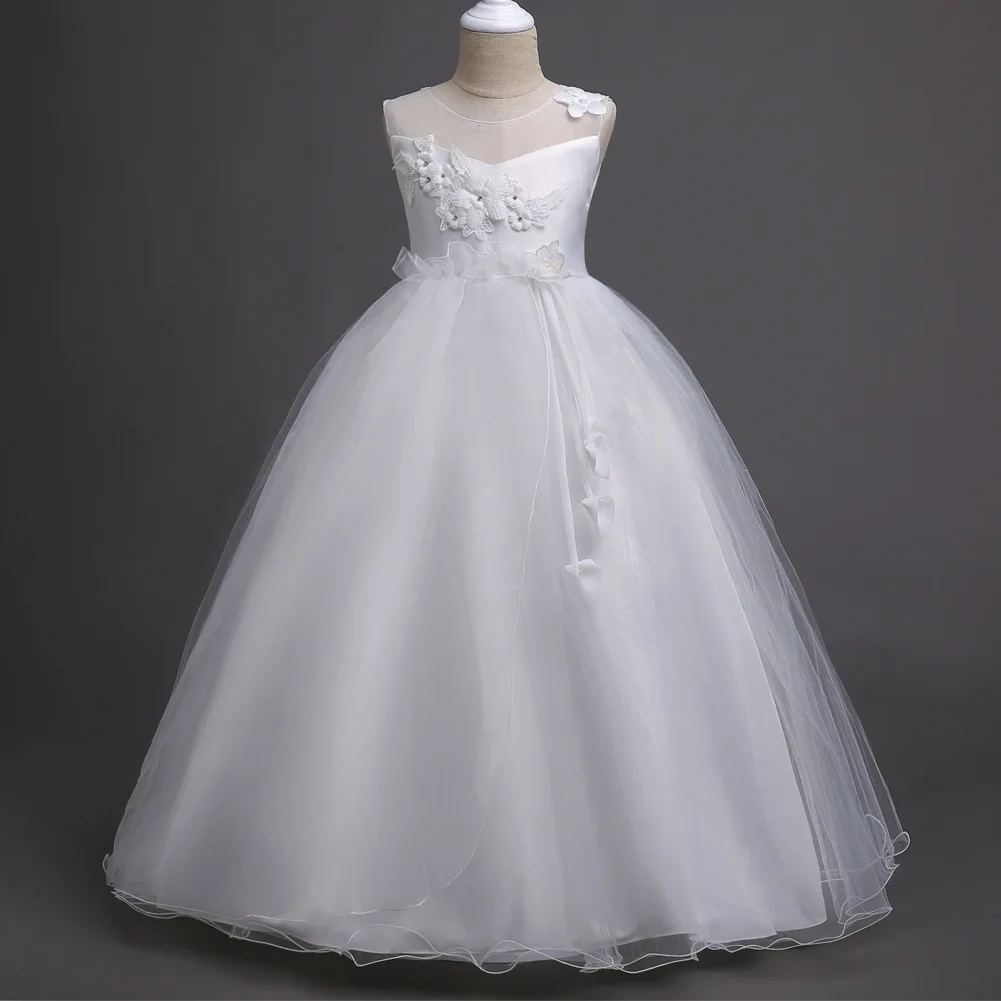 

Белое свадебное платье подружки невесты, длинное платье, детская праздвечерние чная одежда принцессы, платья для девочек с цветами, детская...
