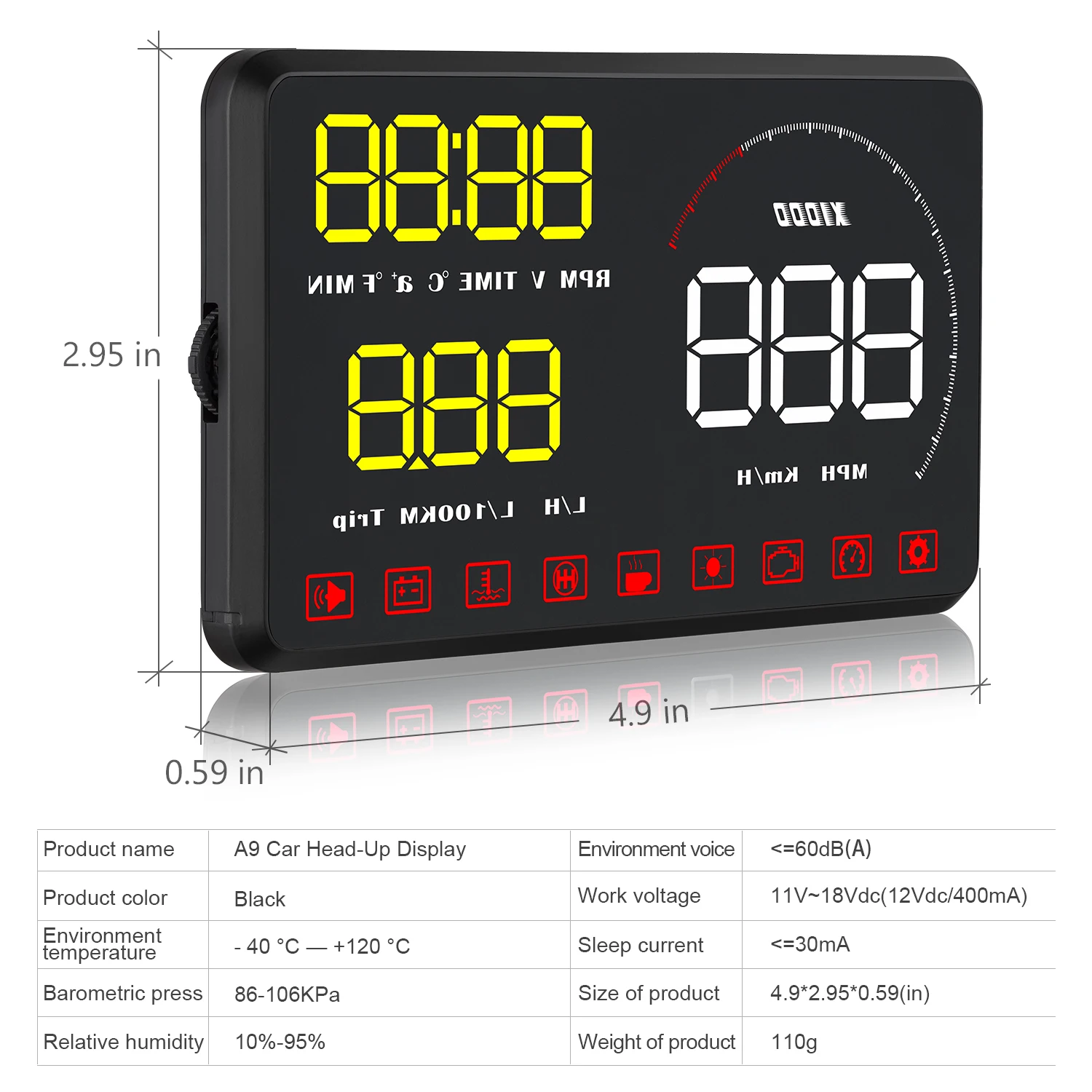A9 с блендой на лобовое стекло проектор OBD2 II EUOBD автомобильный HUD Дисплей система