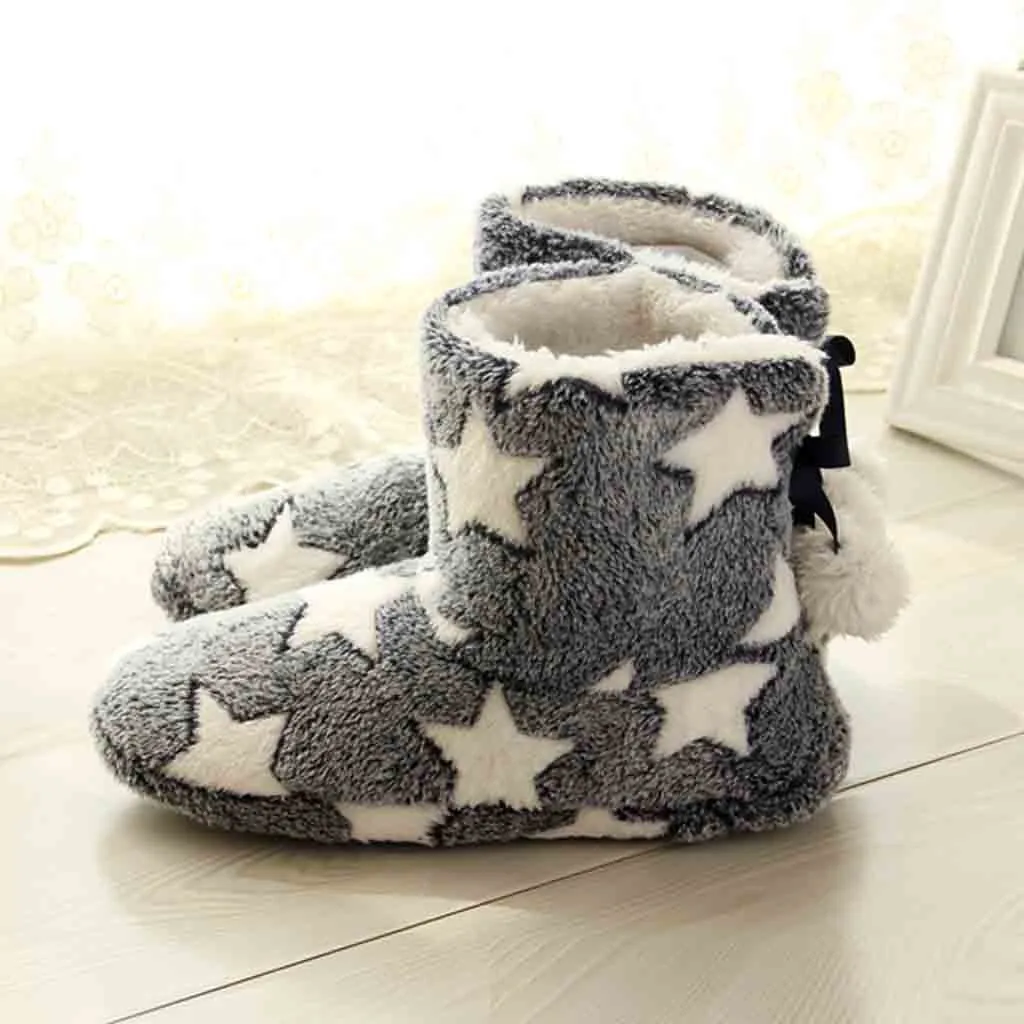 

Pentagrams Thick Plush Warm Indoor slippers Women's Cotton-padded Shoes Plush Balls Non-slip Bottom Home 2020