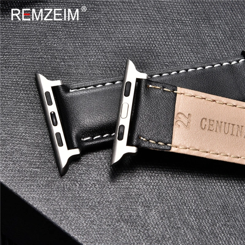 REMZEIM Cowhide Leather Strap for Apple Watch Band 44mm 40mm iwatch 7 6 5 4 3 2 1 Wristband 42mm 38mm bracelet Watch Accessories