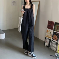 wkfyy high street causal girls square collar elastic loose pockets backless straight cargo cross pants jumpsuits rompers j4007