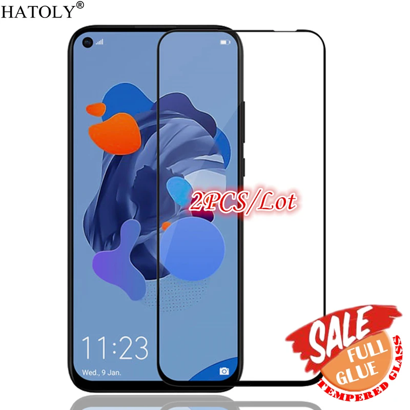 2 uds pegamento completo para vidrio Huawei Nova 5i Pro Protector de pantalla de vidrio templado para Huawei Nova5i Pro cobertura completa de vidrio Protector-0