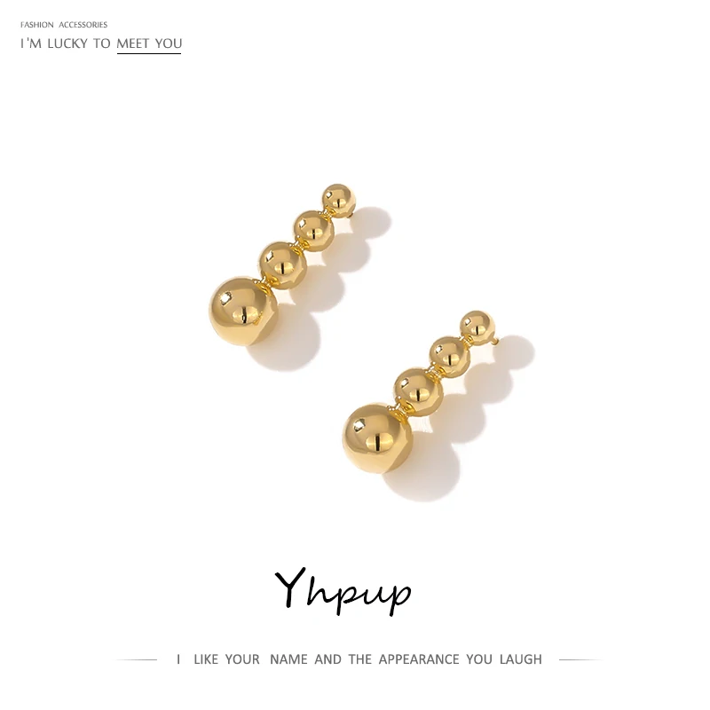 Yhpup минималистичные золотые серьги гвоздики с шариками брендовые медные
