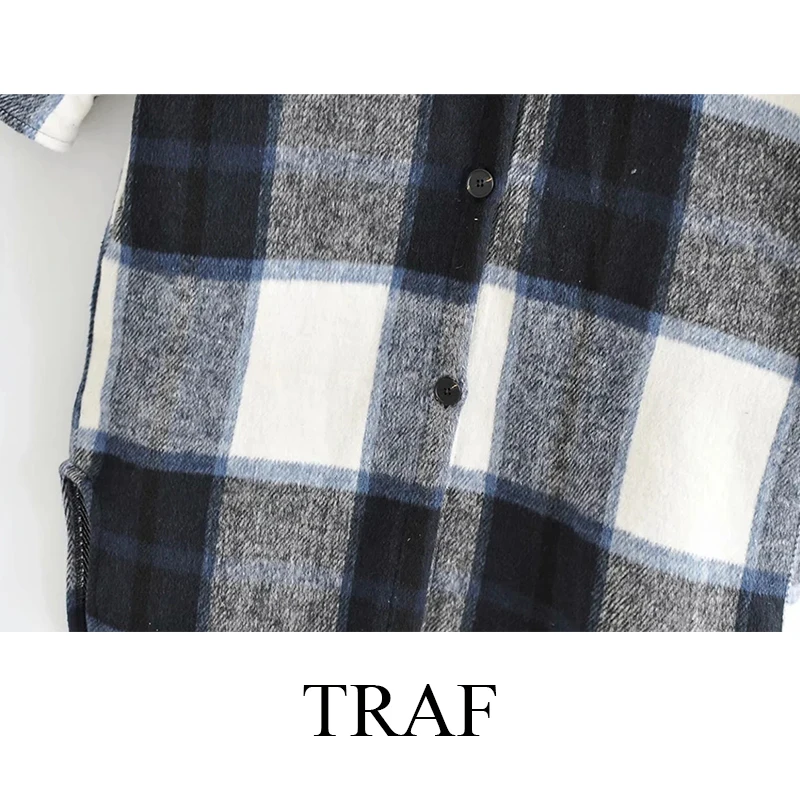

TRAF ZA Women's Clothing Jacket Autumn Fashion Casual Plaid Patchwork Jacket Woman Chic Color Contrast Loose Overcoat Streetwear