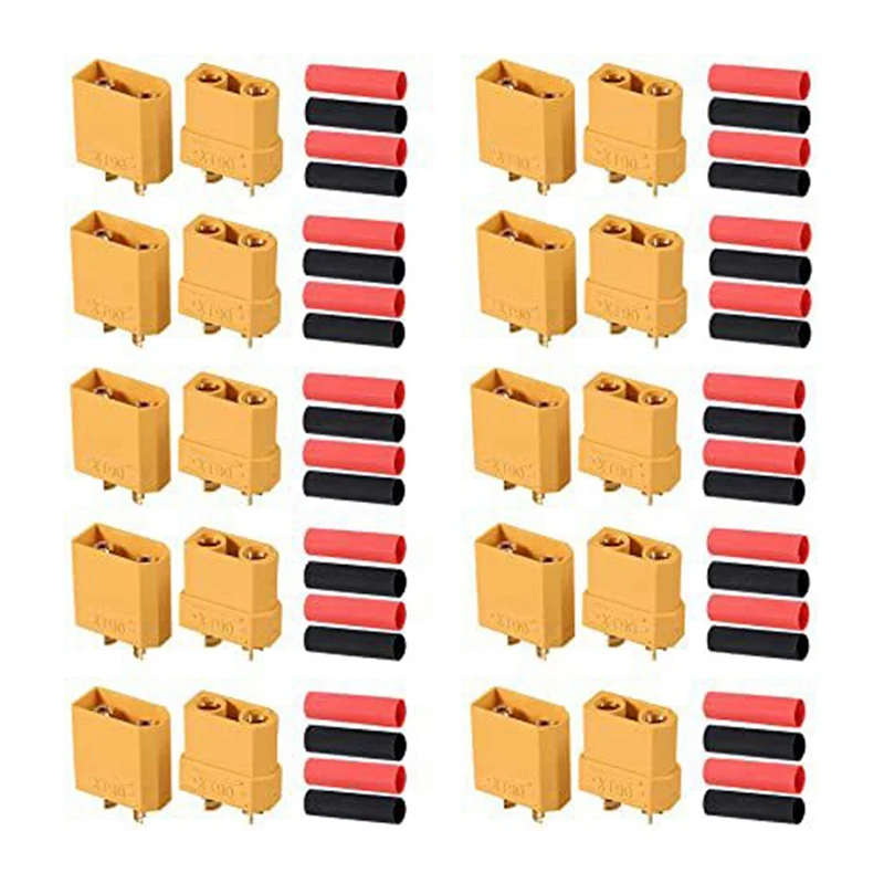 

10 Pairs XT90 Female and Male Connectors with Heat Shrinkage for RC Lipo Battery for RC Car / Boat / LiPo Battery