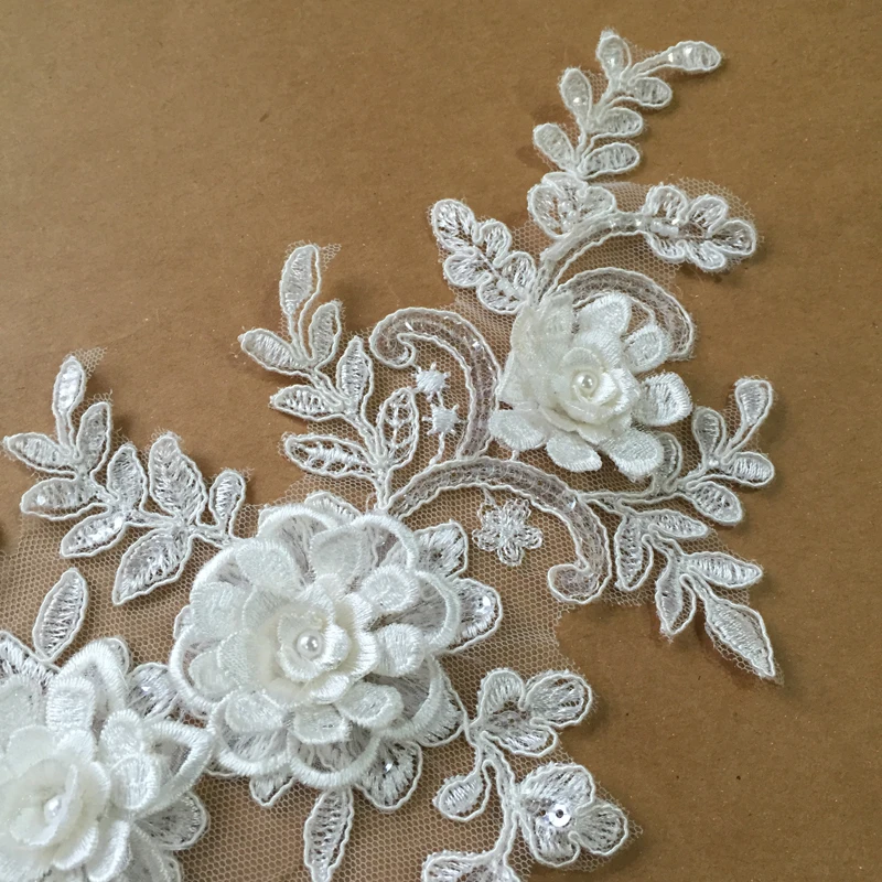 Вышитый бисером 3D цветок блестки автомобиль кость кружева вышивка DIY Свадебные