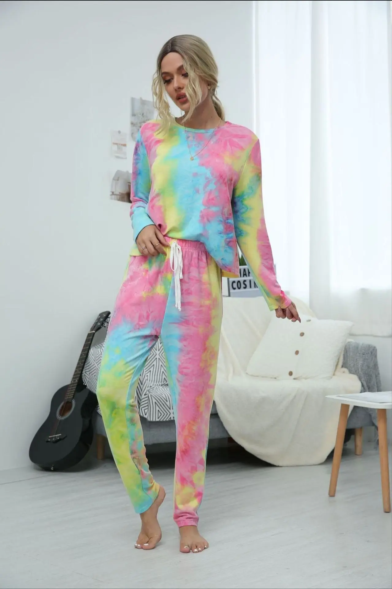 

Fashion Women Tie-Dye Winter autumn 2 piece set Ladies Casual Leisure Tops Long Sleeve Women Suit home 2 piece outfits for women
