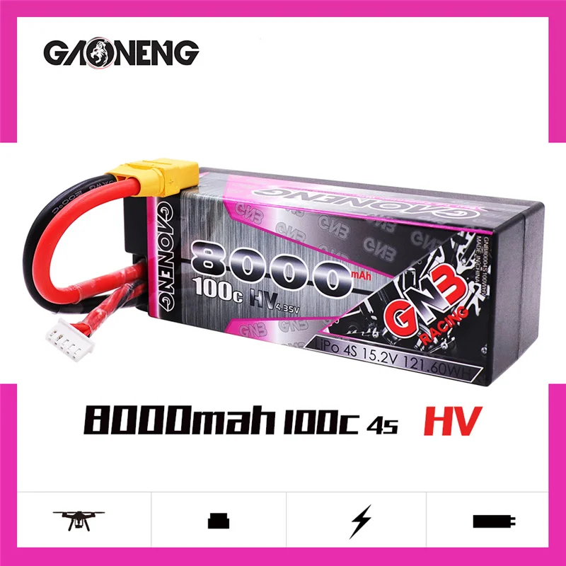

Gaoneng GNB 15.2V 4S 8000mAh HV 100C MAX 200C Hardcase LiPo Battery XT90 Plug for 1:8 1/8 RC Car four drive off-road RC Car