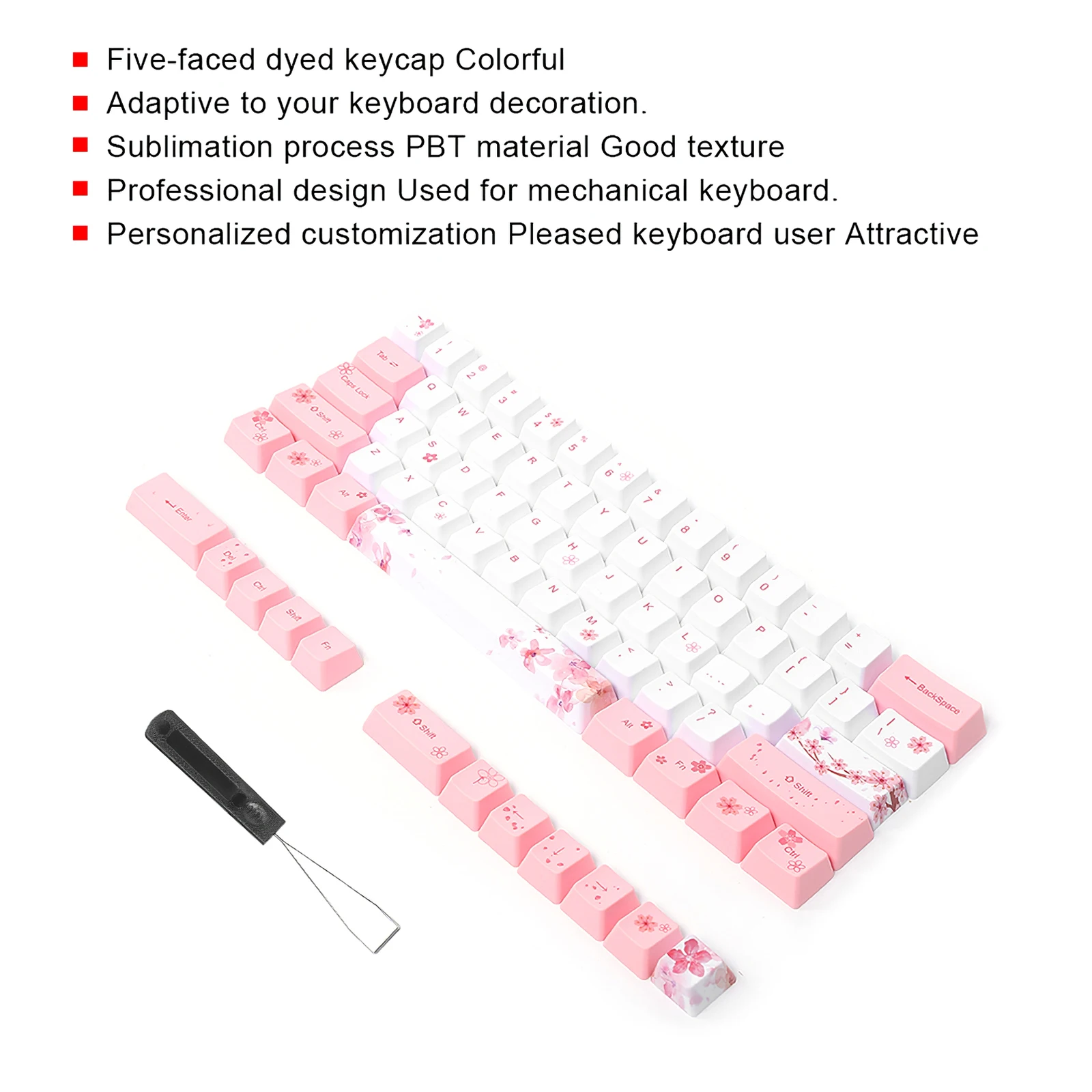 

73 PBT Keycaps Cherry Blossom Pattern Keyboard Keycap Set Computer Keycap Accessory With Shaft Puller For Mechanical Keyboard