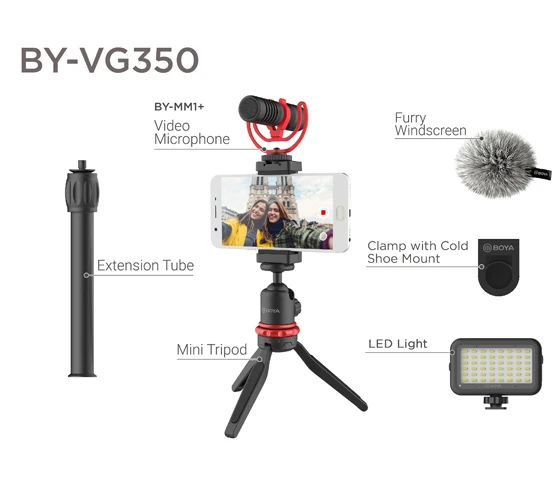 BOYA BY VG350 микрофон светодиодный светильник штатив Телефон Клип держатель комплект