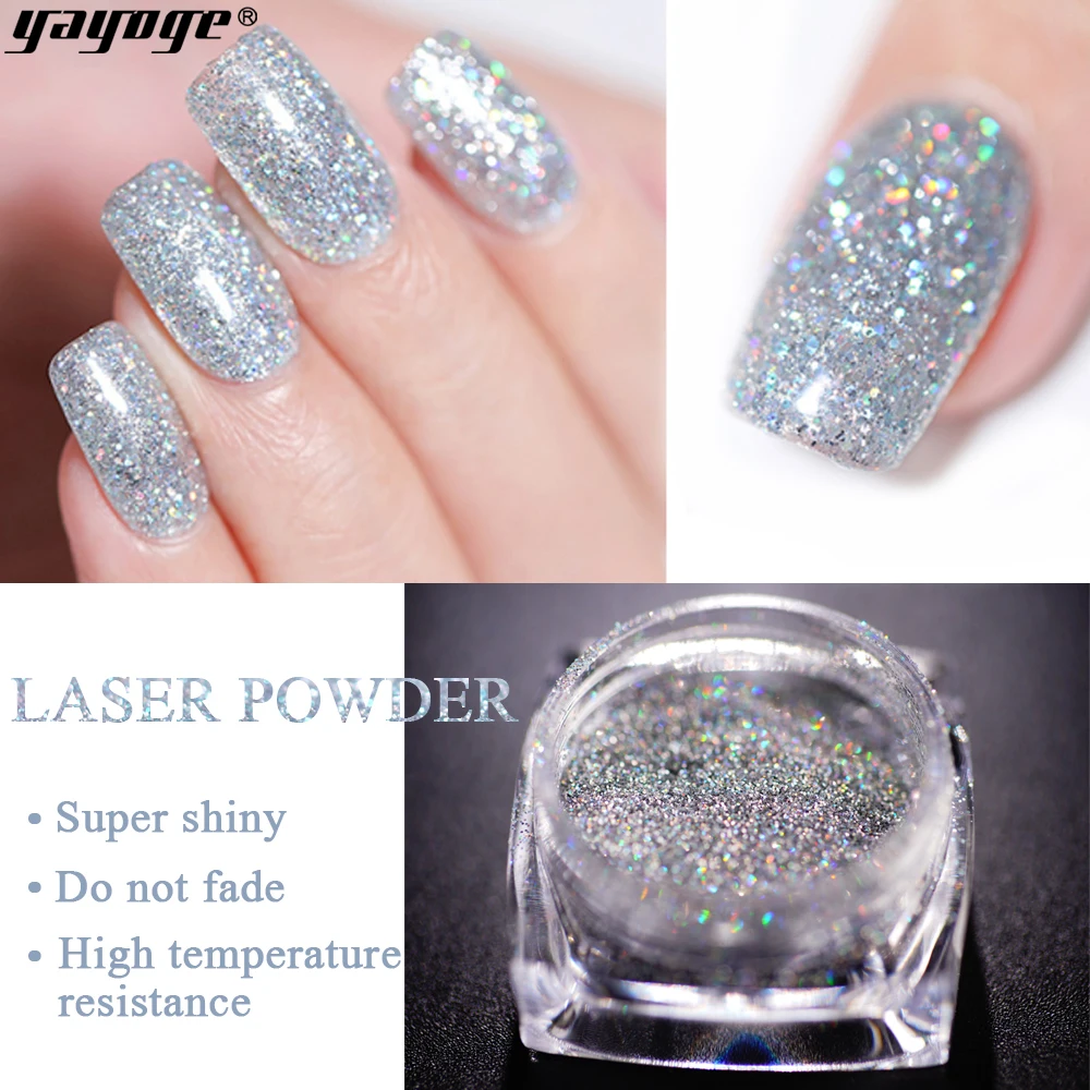 

Yayoge Laser Nail Glitter Holographic Powder for Nails Mirror Polishing Chrome Pigments Shimmer Dip Powders Nail Art Decorations