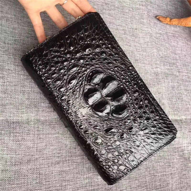 

Authentic Exotic Alligator Leather Coded Lock Closure Businessmen Casual Clutch Bag Genuine Crocodile Skin Male Large Card Purse