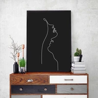 abstract woman face one line drawing painting black and white minimalist wall art picture modern poster home room wall decor