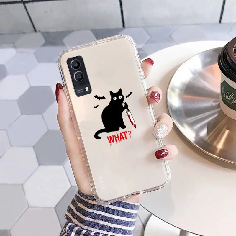 

Funny Black Cat What Phone Case Transparent For vivo iqoo 93 9 97 7 3 6 5 1 11 81 85 73 75 71 v y z s x pro