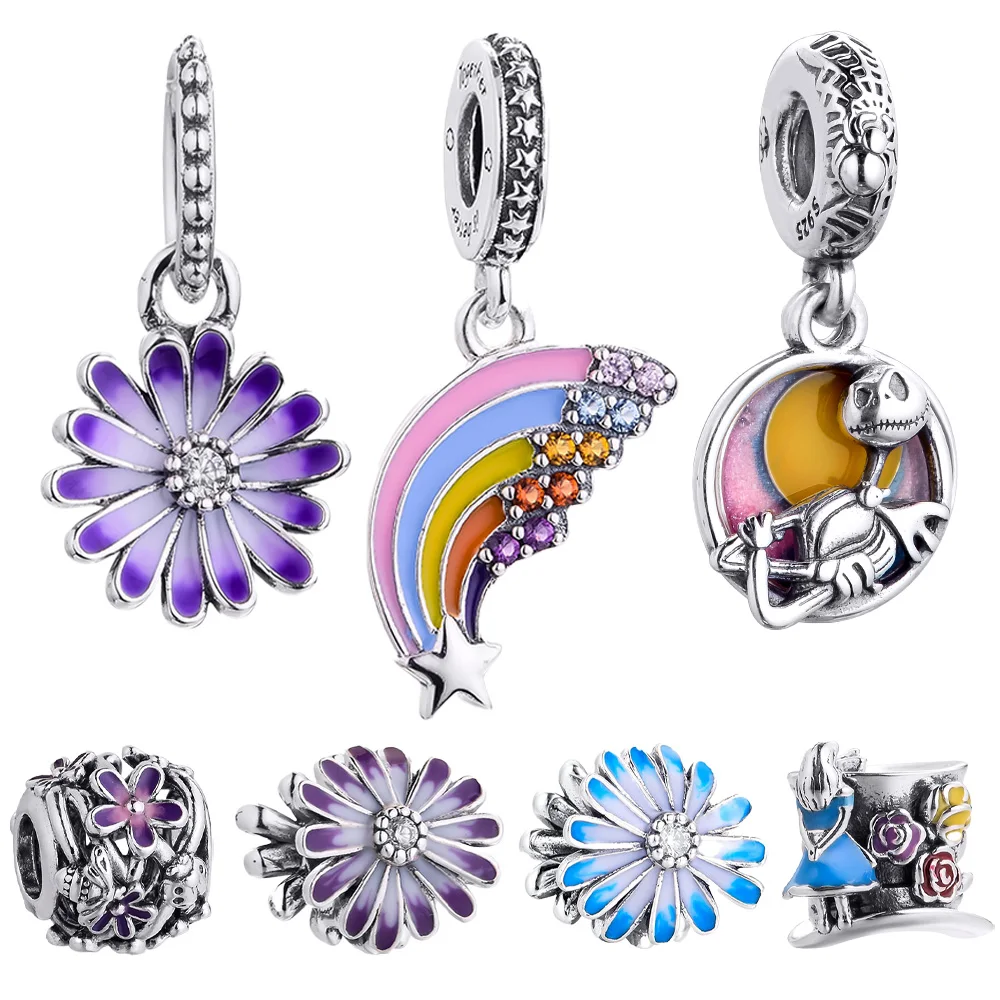 

Подвеска на юбилей, серебряные бусины 925 пробы, цветок, Маргаритка, кофейная чашка, бусина в виде планеты, оригинальный браслет, 925, самодельные Украшения