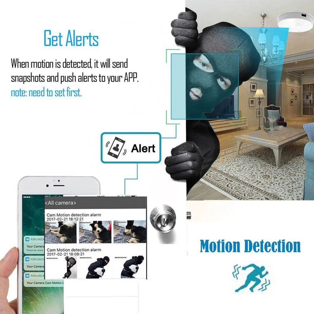 скрытая камера wi fi 1080P мини Wi-Fi детектор дыма потолочная беспроводная обнаружение