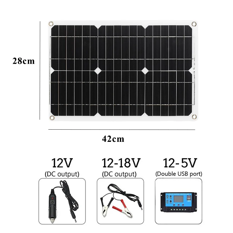 

180W 2 xSolar Panel with 20A Controller 18V Dual USB Port Portable Battery Charger For Mobile Phone Car Yacht RV Lights Charging