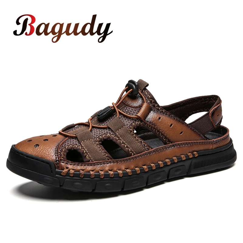 

Genuine Leather Men Sandals Summer Beach Outdoor Casual Men's Sandals Fashion Black Non-slip Man Shoes Slippers Thick Sole 48