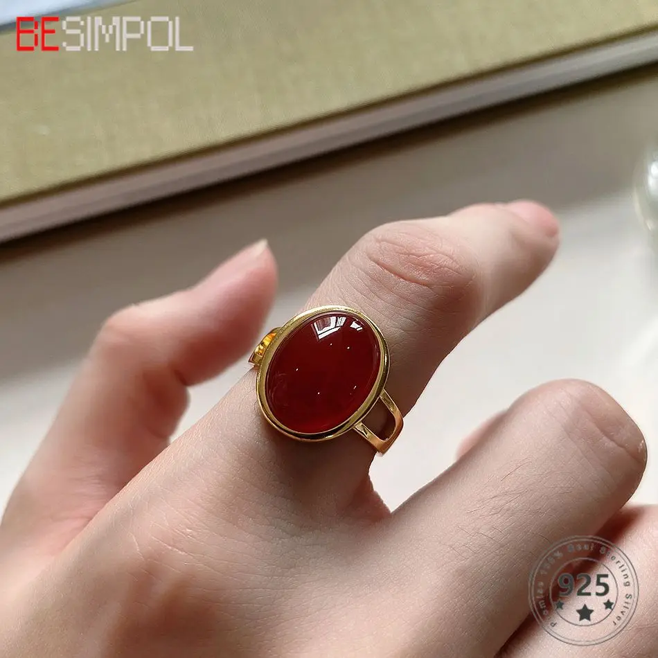 

Женское регулируемое кольцо с красным агатом, из серебра 925 пробы