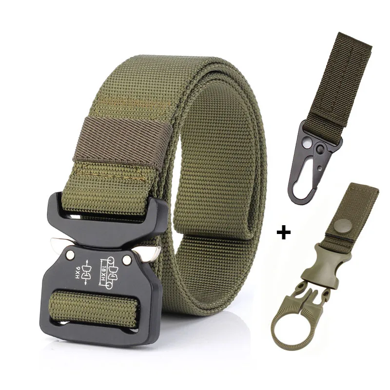 belt with 2 hooks Открытый тактический ремень нейлоновый ремень в стиле милитари армейская металлическая пряжка тренировочный пояс Многофункциональный Охотничий пояс для мужчин - Цвет: belt with 2 hooks