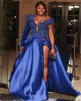 royal blue prom dresses with detachable train lace beaded crystals formal party evening dress second reception birthday gown