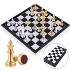 Набор шахматных фигурок в средневековом стиле, набор из 32 пластиковых магнитных шахматных фигурок золотистого и серебристого цвета с коробкой