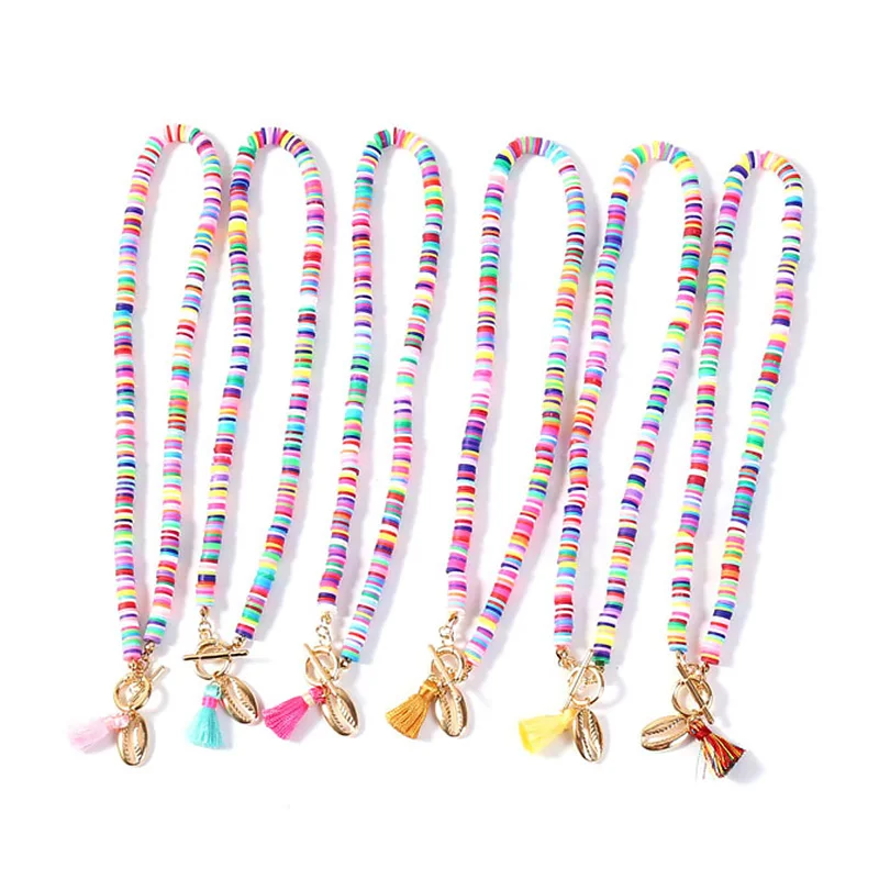 Богемное ожерелье из ракушек разноцветные бусины подвеска летнее женское