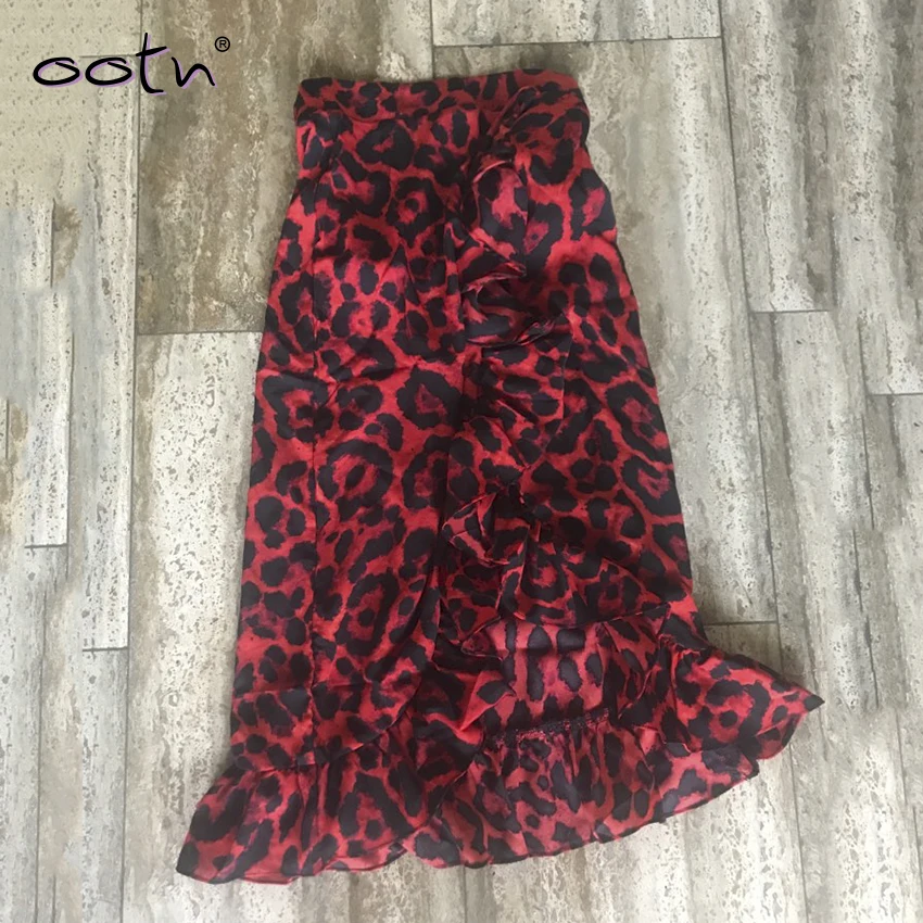 Ootn Leopard длинная юбка женский Высокая талия длинная юбка Женский Улица рябить животных печати юбка Женский Лето Красный для отдыха