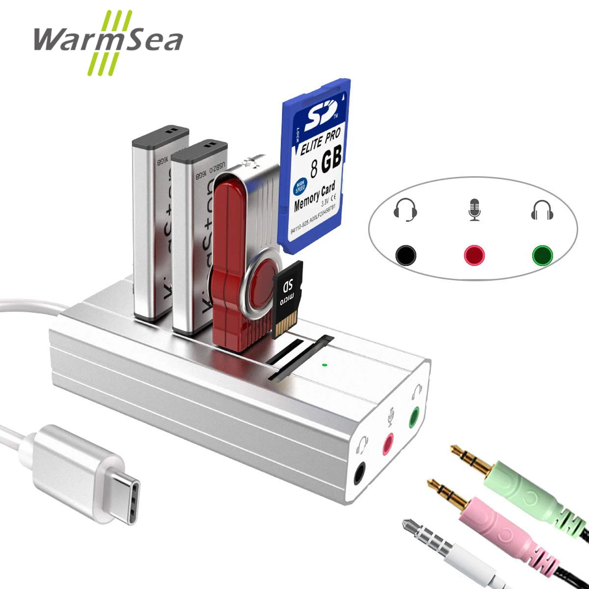 USB C концентратор Аудио Звуковая карта адаптер с USB SD TF внешний аудио адаптер Hi-Fi стерео конвертер AUX микрофон для всех OTG Com