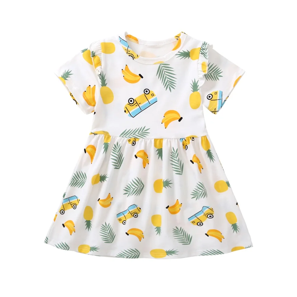 2021 New Baby Clothes Banana Printed Summer Dress Cartoon Kids Girls Soft Infant Casual Short Sleeve Dresses | Детская одежда и