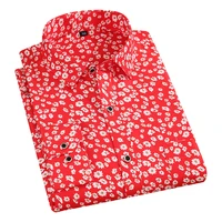 aoliwen men white red small floral print long sleeve shirt spring summer leisure trend beach vacation cool and soft slim shirts