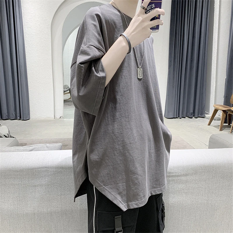 Футболка мужская оверсайз с коротким рукавом модная Асимметричная рубашка