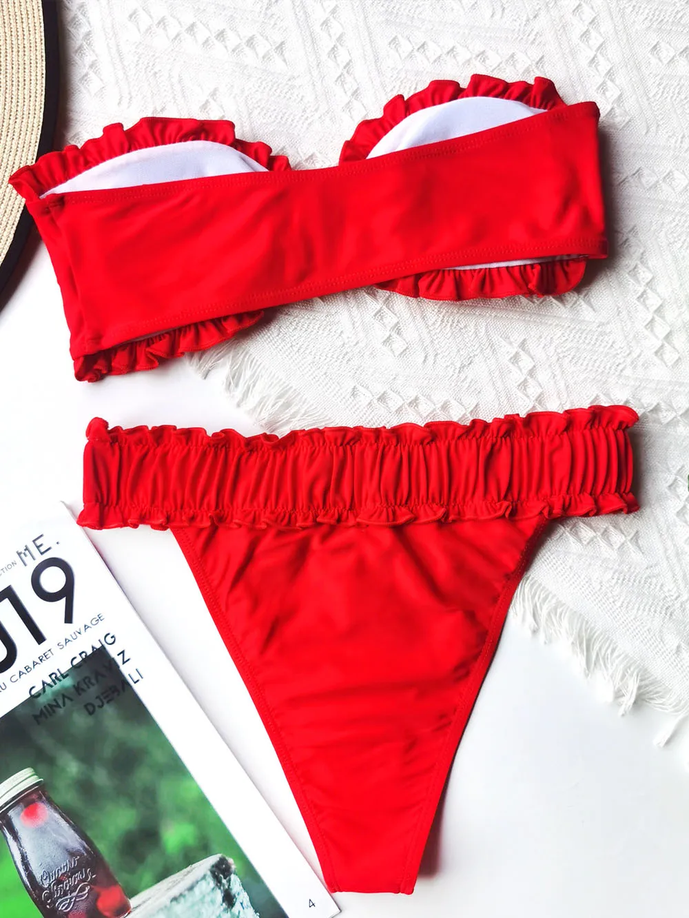 

Sexy Bikini 2021 Pleated Bandeau Swimsuit Female Swimwear Women Mini Thong Bikini Set Bather Swimming Beachwear for Bathing Suit