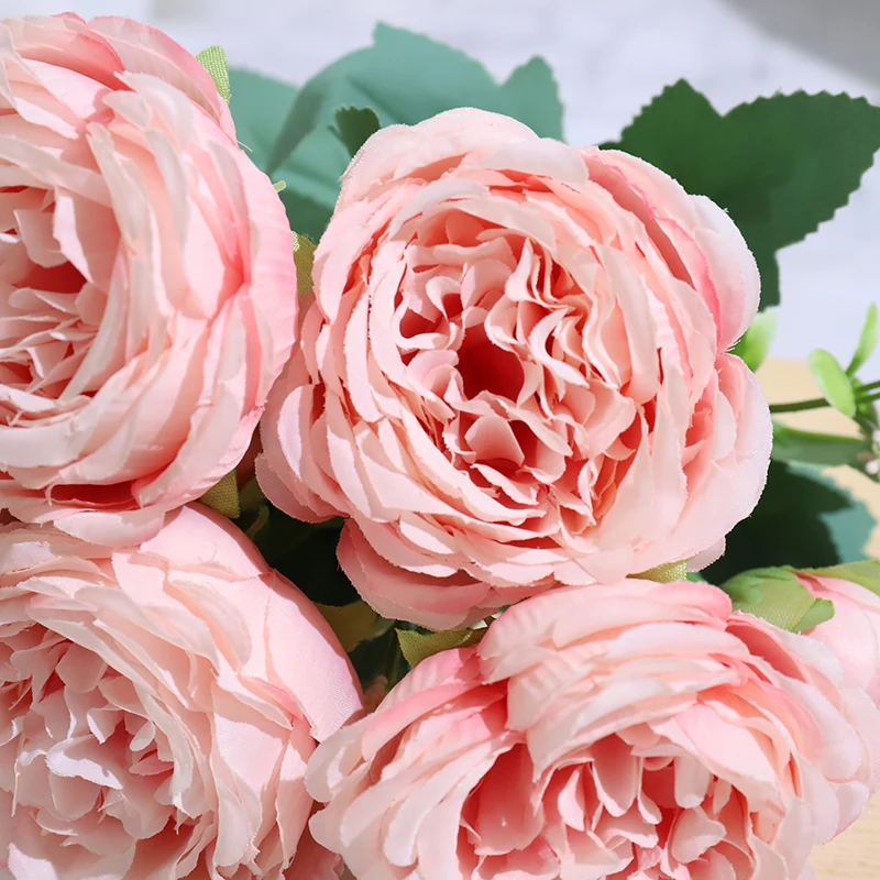 

Best Selling Beautiful Rose Peony Artificial Silk Flowers Small White Bouquet Home Party Winter Wedding Decoration Fake Flowers