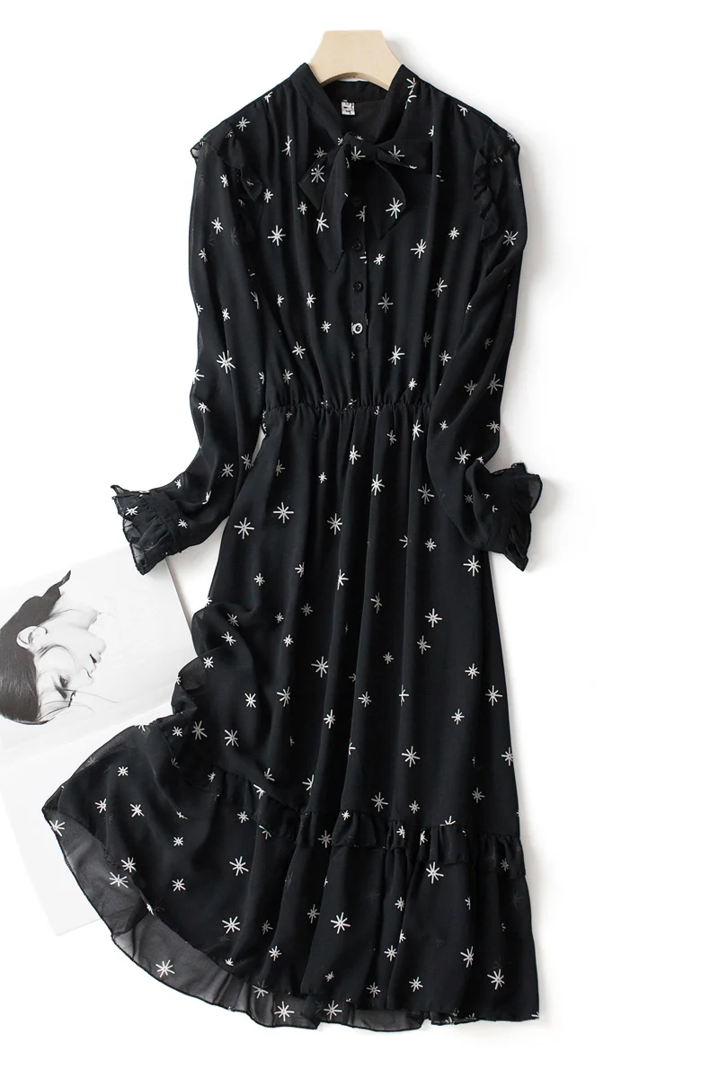 

Early Autumn of 2021 Temperament Dress Fairy Super Fairy Sweet First Love Long Sleeve Skirt Printing Small Fragrance Fashion