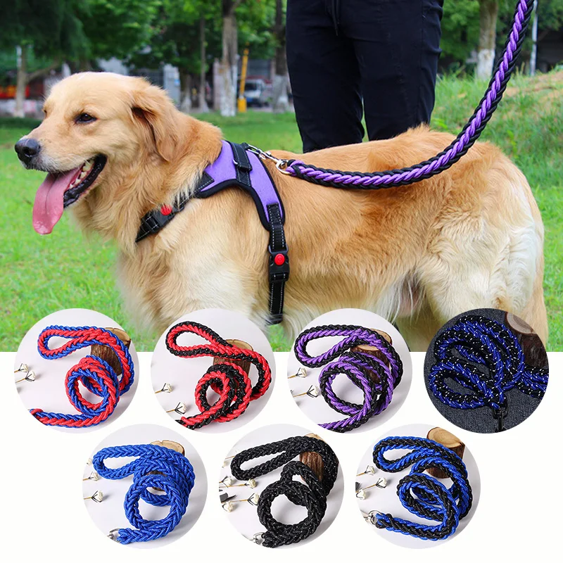 

Nylon braided eight strand Dog Harness Leash With reflective strips Large Dogs Leads Pet Training solid Dog Leash Ropes Supplies