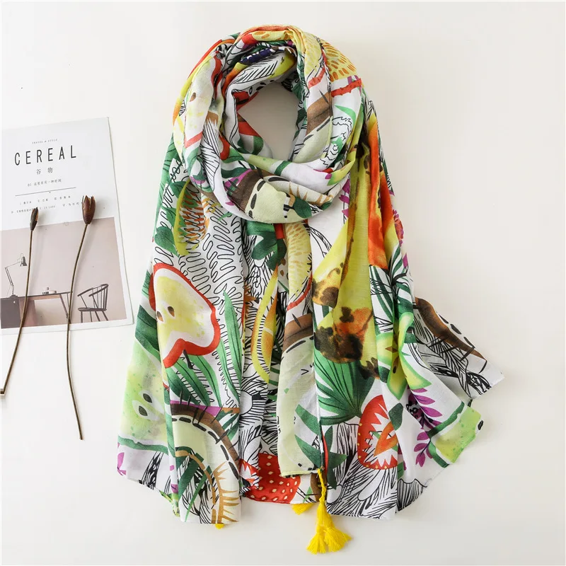 

Женские шарфы, легкий шарф с принтом фруктов, шаль, модные шарфы, солнцезащитные Шали
