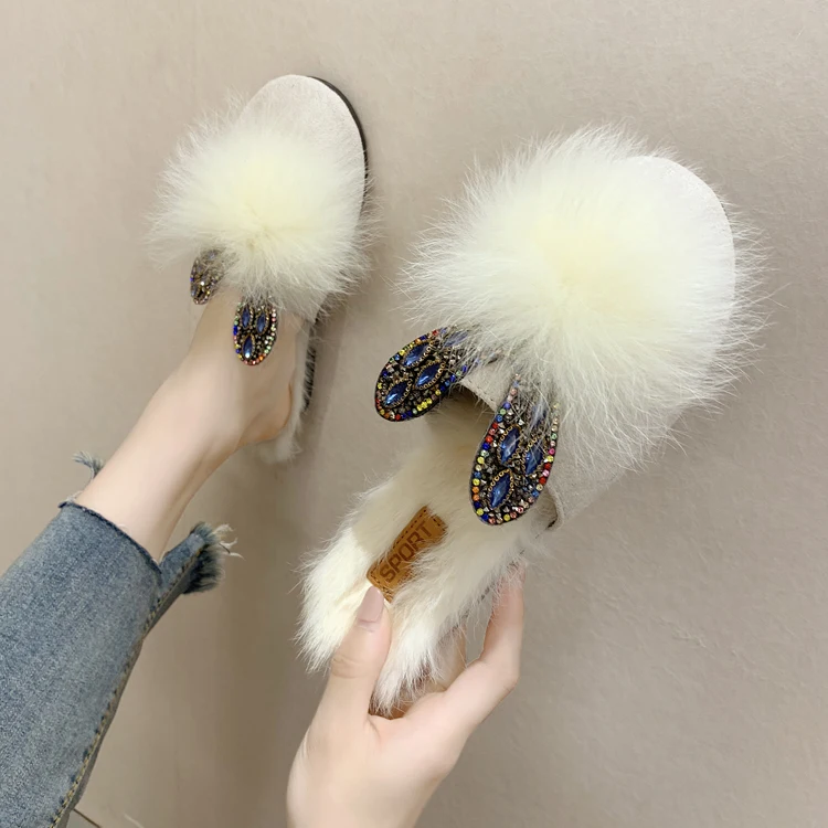 Женские домашние тапочки зимняя обувь с украшением в виде кристаллов женские