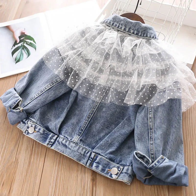 Демисезонная джинсовая куртка для девочек кружевное пальто с длинным рукавом