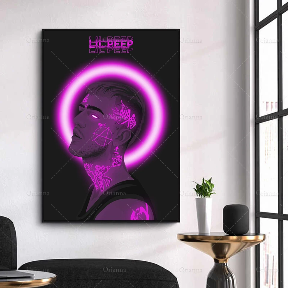 

Home Decoration Canvas Purple Lil Peep Painting Wall Art Poster Modular Rapper Handsome Picture Frame For Bedside Background