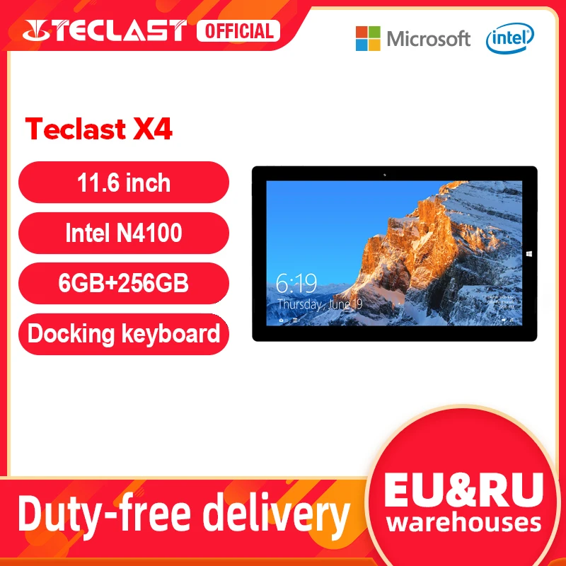 

Teclast X4 11.6" 2 in 1 Tablet 1920x1080 Windows 10 6GB RAM 256GB SSD Tablets PC Intel Gemini Lake N4100 Laptop Dual Camera