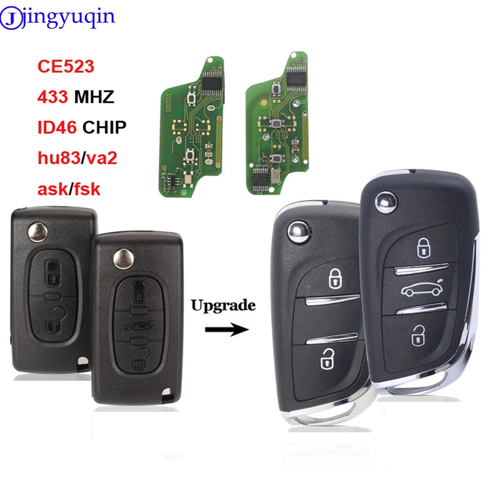 Jingyuqin ASK/FSK 433 МГц ID46 чип CE0523 модифицированный дистанционный брелок с откидной