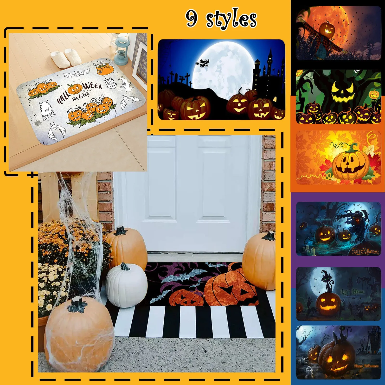 

Vintage Cartoon Hand Painted Pumpkin Doormat Super Soft Flannel Carpet For Kitchen Bedroom Non-slip Decor Cartoon Floor Door Mat
