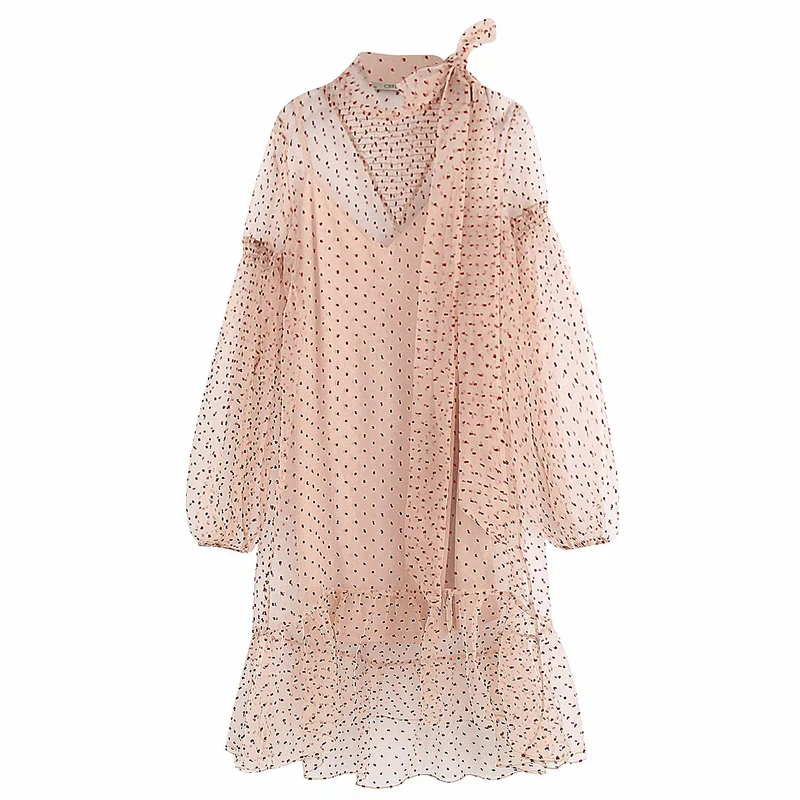 Женское весеннее платье в горошек вечерние платья до колена с бантом круглым