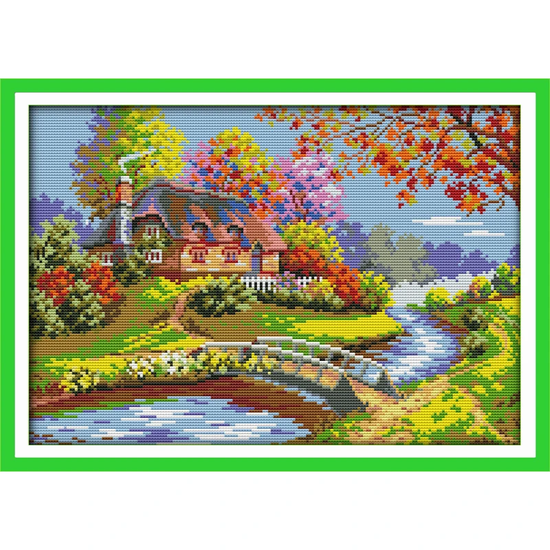 

Everlasting Love The Outskirts Cabin Chinese Cross Stitch Kits Ecological Cotton Stamped 11CT DIY New Year Decorations For Home